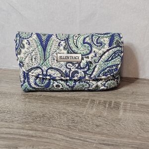 Ellen Tracy Blue and Green Paisley Cosmetic Bag